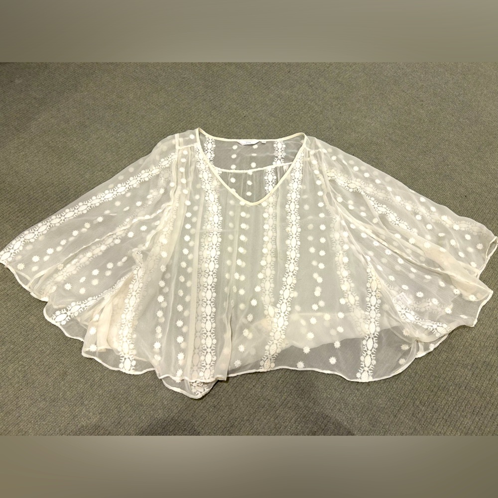 Sheer embroidered swing top. Cream.